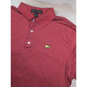 Amen Corner The Master's Men's Red Striped Polo Shirt Size L 100% Pima Cotton